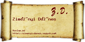 Zimányi Dénes névjegykártya